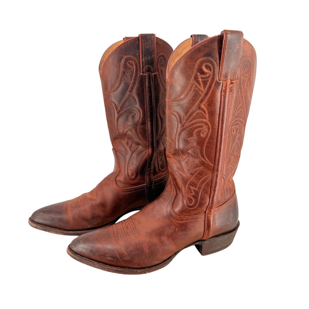 Frye Billy Western Cowboy Boots Pointed Toe Mens 9 D Cognac Brown Leather